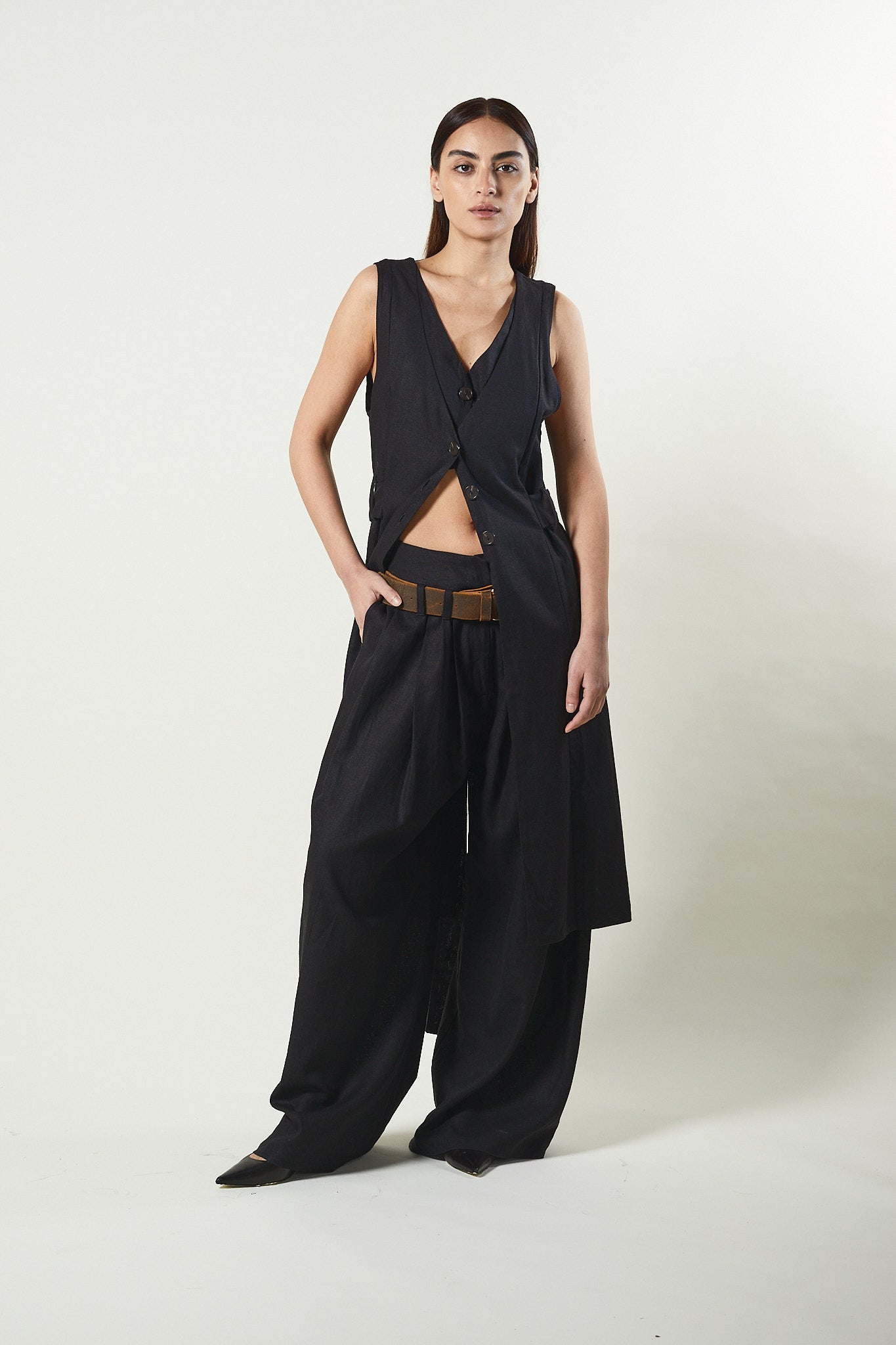 Long linen viscose vest