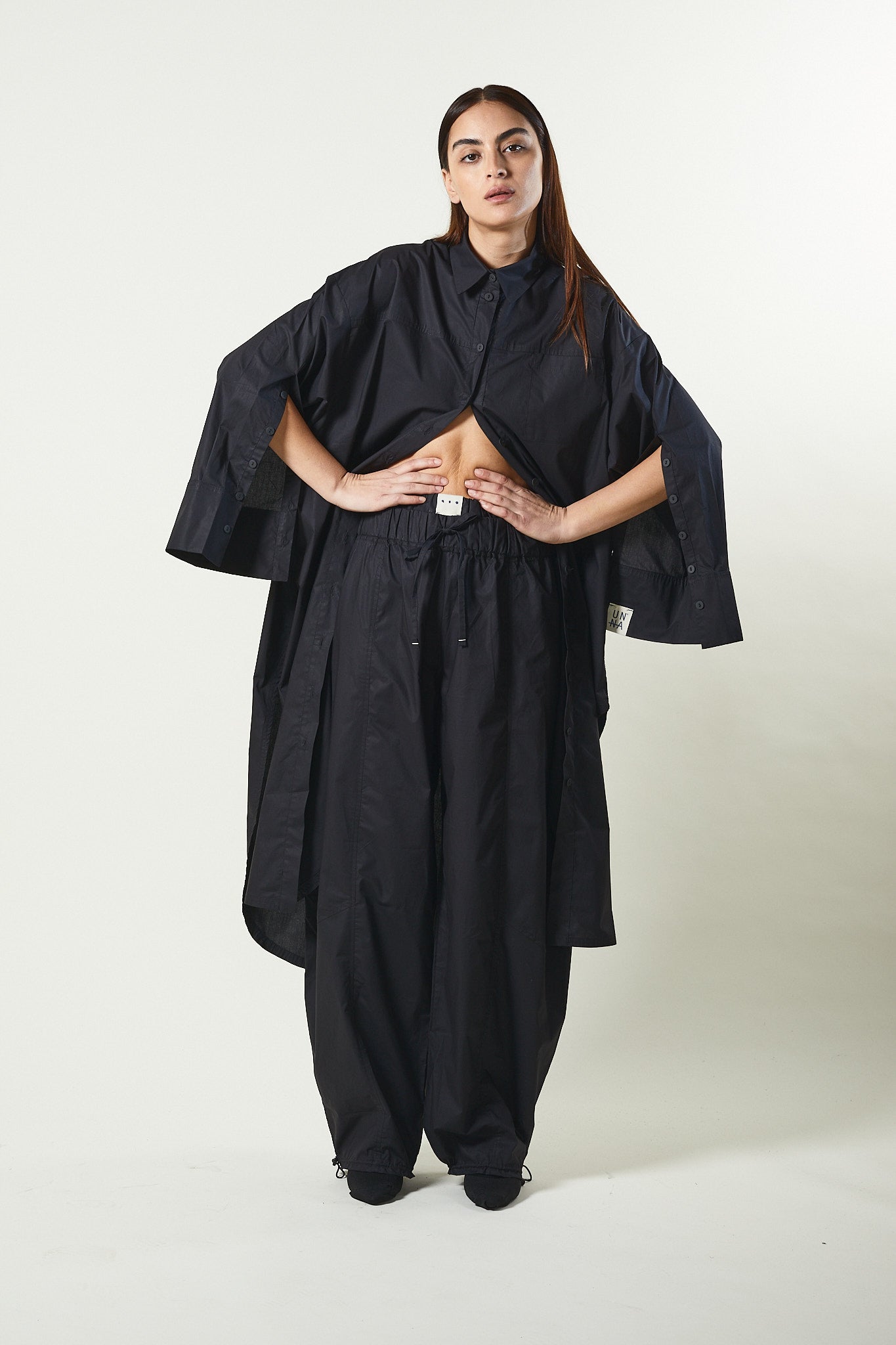 Poplin trousers with double waistband