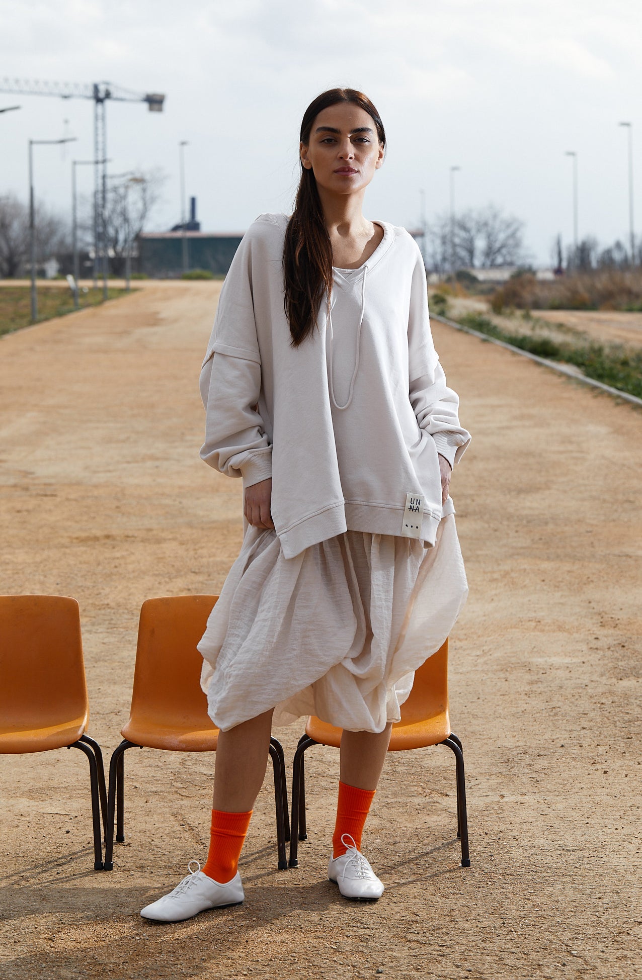 Plush midi dress with balloon skirt