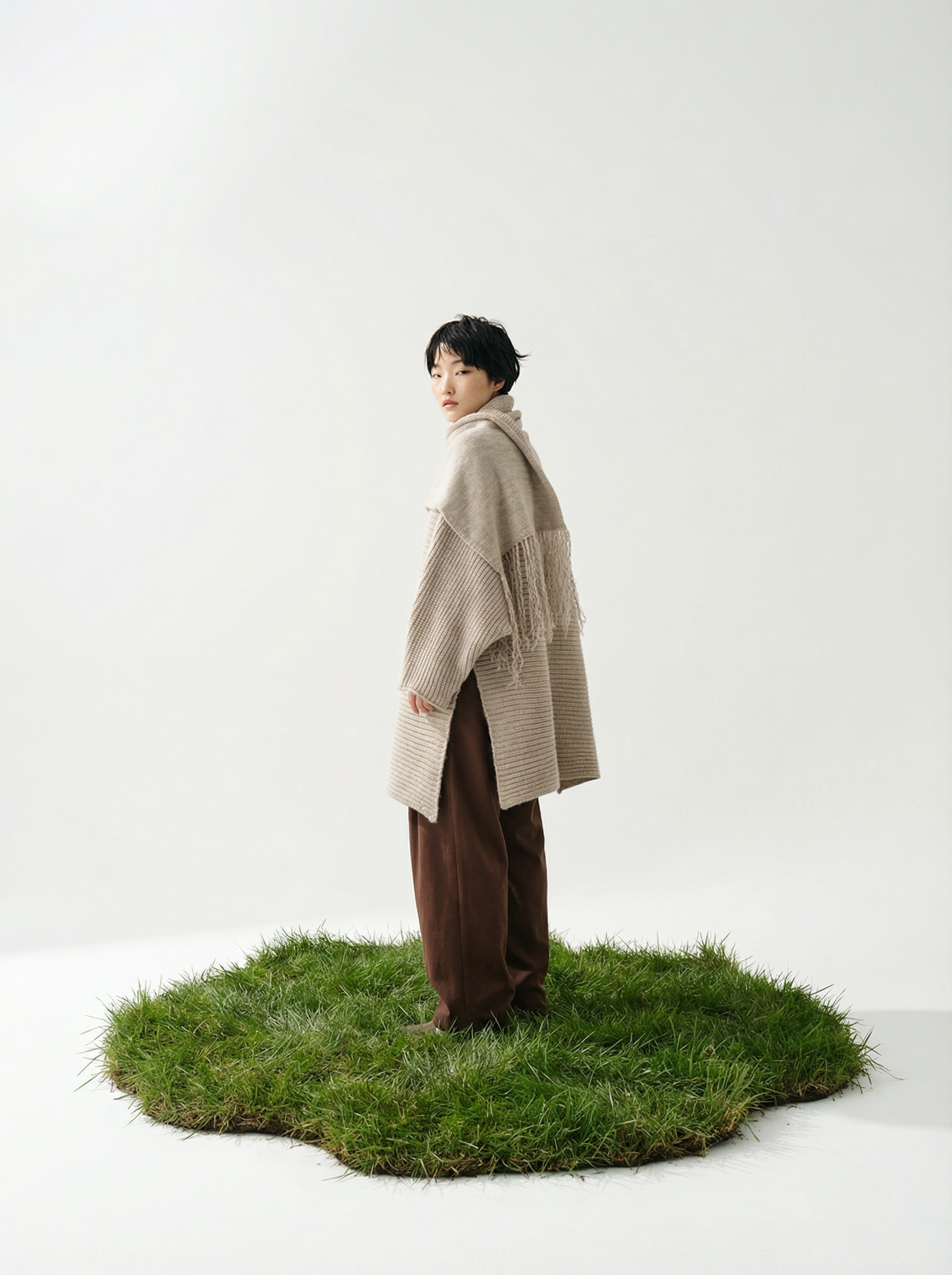 Abrigo de punto con cuello de bufanda.